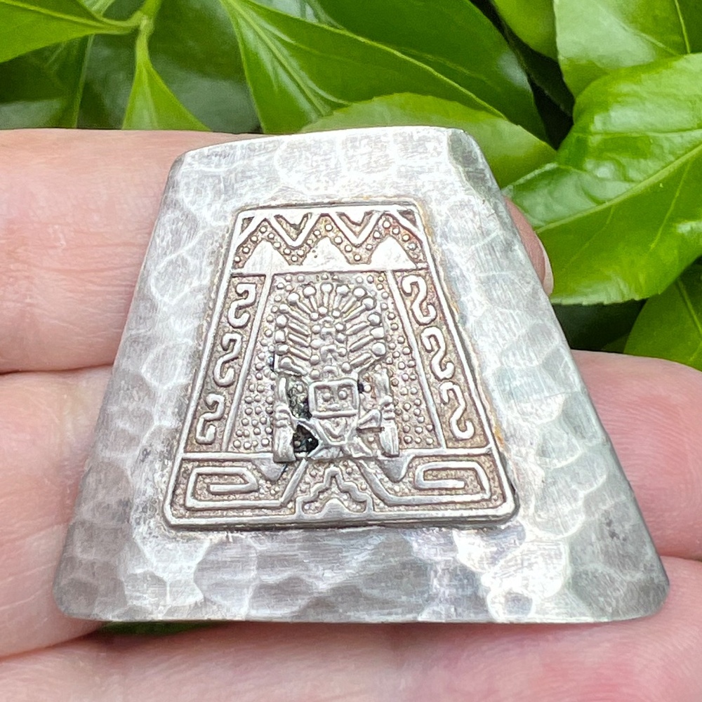 VINTAGE HALLMARKED CMC PERUVIAN LARGE STATEMENT PIN BROOCH 925 STERLING RARE
